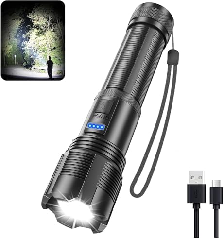 Lampe Torche LED Rechargeable 2000LM Ultra-Puissante - 4 Modes Zoomable - Éclairage Militaire Camping Randonnée Urgence