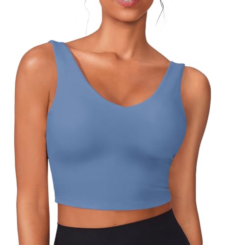 Image of PINSPARK Sports Bras for Women Built in Bras Padded Yoga Bra V Neck Longline Workout Tank Tops with Removable Pads