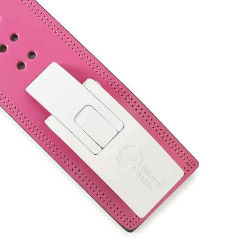 Image of 10MM Lever Gym Belt for Men & Women | 100% Full Grain Genuine Leather Powerlifting Belt | IPF Standard Weight Lifting Belt | Pink Belt with White Buckle | Size Medium