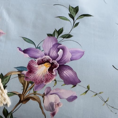 Image of Digitally Printed Premium Bedsheet Set | 300 TC 100% Cotton 1 King Bedsheet Set | Extra Smoothness with Sateen Weave| Orchid Blue Bedsheet Set (1 Flat Sheet + 2 Pillow Cases)