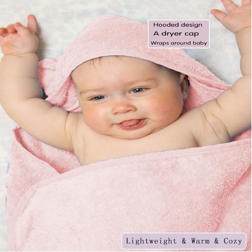 Image of Baby Hooded Bath Towel 31.5 inchx31.5 inch Ultra Absorbent Cloud-Soft Cozy Coral Fleece, for Newborn Infant Toddler Up to 3 Years, Unisex Bathrobe Blanket 2PCS(Sakura Pink)