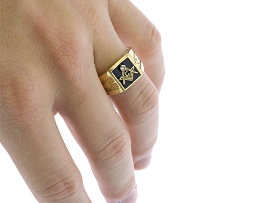 Sujak Jewelry Black Enamel Masonic Men's Ring Traditional Styling 18K Gold Overlay Size 13 T36 #TOP7