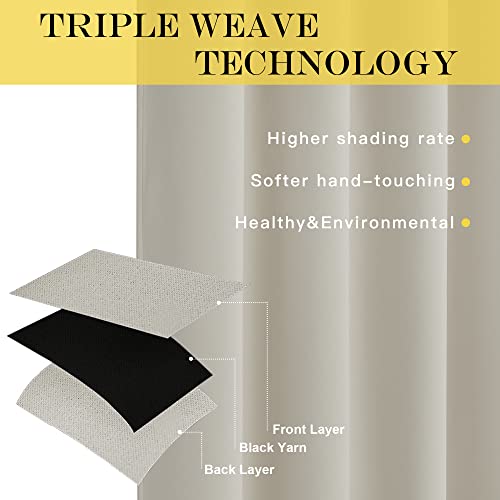 NICETOWN Blackout Kitchen Curtains 45 inch Length - Grommet Thermal Insulated Solid Vertical Drapes Room Darkening Sound Reducing for Bedroom, Natural, 1 Panel, W52 x L45