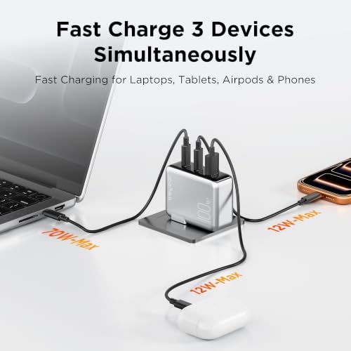 wegear 100W GaN USB C Charger Block, 3-Port Slim Foldable Fast Wall Charger for MacBook Pro, iPad, iPhone 17/16/15 Series, Galaxy S25/S24, Dell XPS, Steam Deck, Compact Travel Power Adapter (Silver) — view 2