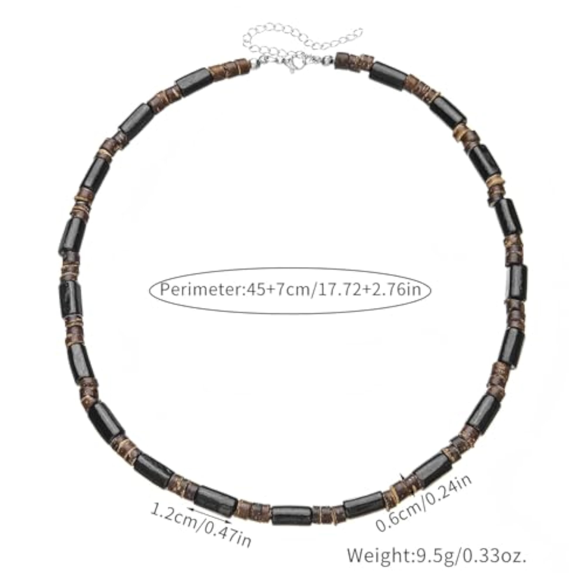 Men's Surfer Beaded Choker Necklace, Puka Shell & Wood Beads