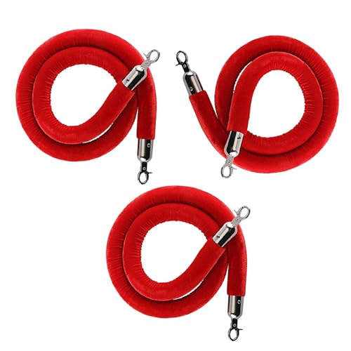 Barriera in corda di velluto rosso – Set di 3 corde di controllo folla da 100 cm con ganci a scatto per teatri, eventi, hotel, feste e celebrazioni