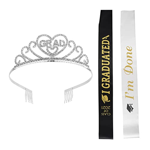 LABRIMP 3stücke Abschlussschärpe Set Mit Kronenschmuck Hochwertiger Für Party Abschlusszubehör Mit Stirnband Und Kopfschmuck Für Unvergessliche Feier