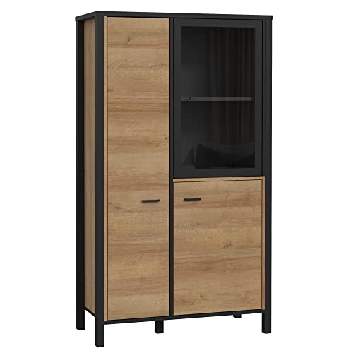 FORTE HIGH ROCK Vitrine mit 2 Türen und 1 Glastür, Holzwerkstoff, Schwarz / Riviera Eiche, 86.3 x 152.3 x 40.2 cm FORTE HIGH ROCK Vitrine mit 2 Türen und 1 Glastür, Holzwerkstoff, Schwarz / Riviera Eiche, 86.3 x 152.3 x 40.2 cm