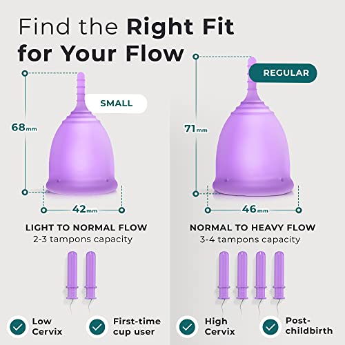 Carecup Menstrual Cup Kit - Tampon, Pad, And Disc Alternative Product - Wear For 12 Hours - Reusable Period Cup/Copa Designed With Soft Flexible Medical-Grade Silicone (2 Small Cups) #TOP4