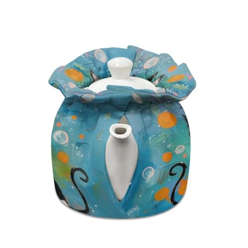 Image of Xoenoiee Cartoon Cats Paint Print Tea Cosy Cover Teapot Warmer Teapot Cover Tea Pot Decor Cover, Tea Cozy for Kitchen Home Tea Pot Tea Kettle Quilt, CZA18