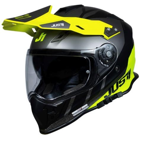 JUST1 Casco J-34 Pro Outerspace Nero/Titanio/Giallo Fluor, Adulti Unisex, Multicolore, Medium