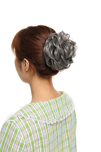 Hairro Messy Hair Bun Synthetic Scrunchy Donut Wavy Updo Elastic Scrunchie Thick Full Wedding Hair Pieces Bridal Hairpiece Easy Bun Updos For Women Kids 1Pcs 40G Dark Gray #TOP6