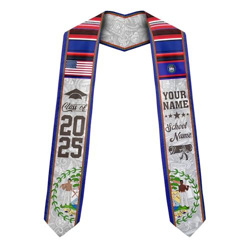 MonkeyVan Custom Belize Graduation Sash Belize Stole for Graduation Belize Flag Gift Graduation Sash Graduation Stole Bz3