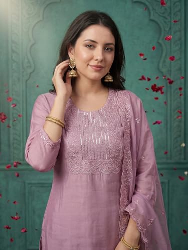 Image of INDO ERA Solid Straight Pure Cotton Kurta with Pant & Dupatta Set for Women