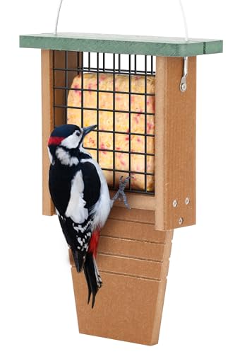 Gtongoko Recycled Plastic Suet Bird Feeder for Outside Hanging Woodpecker Suet Feeder with Tail Prop Hanging Suet Holder Birdfeeders 1 Pack Green