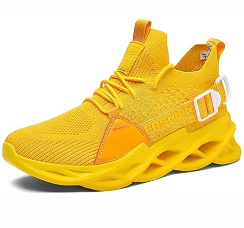 Men's Trainers Athletic Shoes Breathable Walking Tennis Running Shoes Slip Casual Fashion Sneakers(Yellow,10.5 UK)