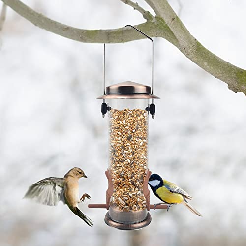Mixxidea Wild Bird Feeders For Outdoors Hanging 2 Pack Stainless Steel Tube Bird Feeder Squirrel Proof, Finch Feeder For Garden Backyard Decoration Attractive Metal Thistle Feeder (Copper) #TOP3