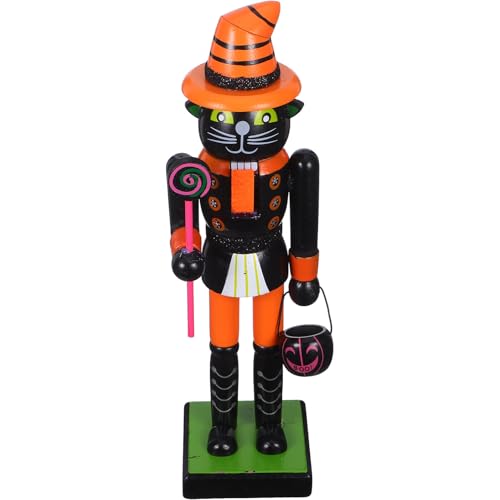 LOORGVEL Figurilla de Cascanueces de Madera Pintada para Halloween Muñeco de Soldado Gato Decoración Versátil para Fiestas y Exhibiciones Festivas Compacto Resistente