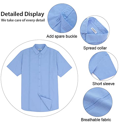 Image of JEKAOYI Mens Casual Linen Cotton Button Down Short Sleeve Shirts Cuban Camp Guayabera Beach Tops