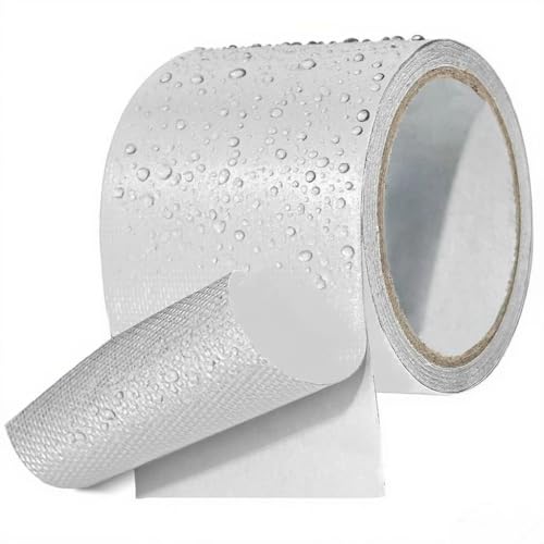 補修テープ テント 強力テープ カンバス補修テープ 表面絶縁のアルミ加固 ガラス繊維入り【アルミとグラスファイバー合成素材】オーニングの破れ補修 車のカバー 修繕テープ 日光・熱に強い 撥水処理 織物補修 ナイロン補修 日よけたな修理用シール バイク シート 漏れ防止 穴 雨傘 寝袋 粘着テープ (ホワイト, 5cm×5m)の画像