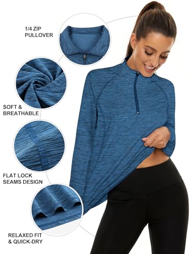 Akiooue Women's Long Sleeve Sports Tops - Casual Tunic & Yoga Tops for Women - Blue & Black - Image 3