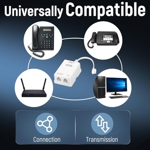 Image of Uvital in-Line DSL Filter Splitter, ADSL Splitter Filter, DSL Filter for Landline Phone, RJ11 6P2C Male to 2 Female Telephone DSL Modem, White (2PC)