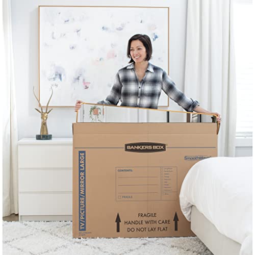 Image of Bankers Box SmoothMove Moving Boxes for Pictures and Mirrors, Medium, 37 x 4 x 27 Inches, 4 Pack (7711201) | Protect TVs, mirrors, and framed art with rigid moving boxes sized for flat, fragile items.