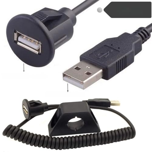 For Spiral USB 2.0 Male to Female AUX Panel Mount Extension Cable for Cars, Trucks, Boats, and Motorcycles