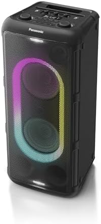 Panasonic SC-TMAX45E-K Hochleistungs-Audiosystem mit Bluetooth, 1000 W, integrierter Beleuchtung, USB, optischem Eingang für TV, Gitarren- & Mikrofoneingängen für Karaoke, Schwarz