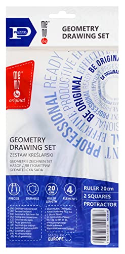 MemoBe, Geometrie-Zeichen-Set, Mathe-Set für die Schule, 2er-Set Quadrate, Winkelmesser, Lineal 20 cm, Kunststoff Cover