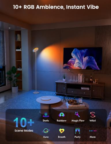 Image of UFO LED Torchiere Floor Lamp with RGB Ambient Light, 42W 3700LM Bright Dimmable Sky Lamp,71in Modern Tall Standing Lamp with Remote Touch Control&Timer,for Living Room Bedroom Office Gaming Room,Gray