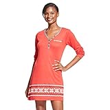 bebe Womens Long Sleeve Henley Scoop Neck Nightgown Lounge Pajama Sleep Shirt Holly Red Large