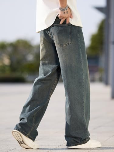 Image of DFGIGT Mens Baggy Jeans Wide Leg Denim Pants Y2k Loose Fit Streetwear | Hip Hop,Vintage 2000s,Jinco Jeans,Straight Leg,5 Pockets
