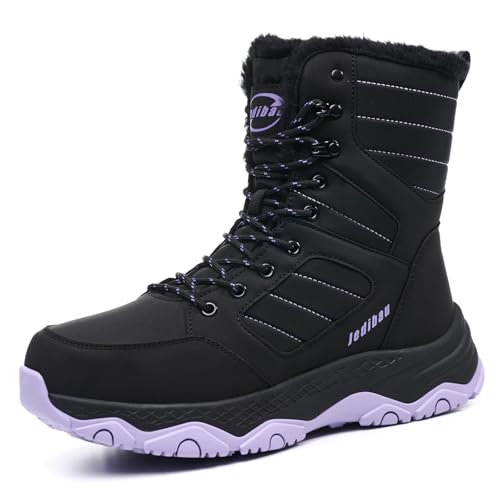 Jedibau Snow Boots for Women Waterproof Mid-Calf Booties Winter Hiking Boot Durable Warm Fur Lined Boot Non-Slip Warm Climbing Shoes Walking, Cold Weather（PURPLE-37.5）