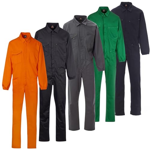 SCHWARZMANN Arbeitsoverall Herren Orange Größe S 100% Baumwolle atmungsaktiv robust Arbeitsanzug mit Reißverschluss 6 Taschen elastischem Bund Berufsoverall für Straßenbau Entsorgung Sichtbarkeit
