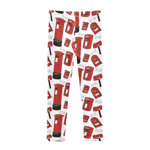 Envelope Letters Red Mailboxes Girls Leggings,Workout Leggings for Girls Toddler Athletic Leggings Size for 3-10T2