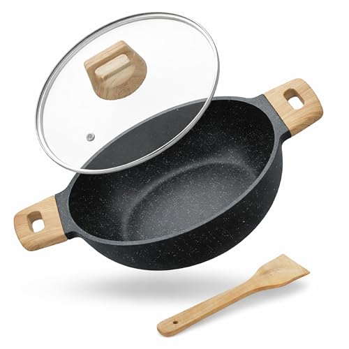 Lifelong Die-Cast Kadhai 24cm with Glass Lid & Wooden Spatula | 1.9L, 1.5Kg | Gas & Induction Compatible | Even Heat Distribution, Toxin & Teflon Free, Non-Stick, & Durable | Perfect for Cooking
