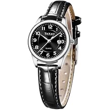 Taxau Leather Band Womens Watches with Day Date Quartz Analog Small Face Classic Ladies Watch Arabic Numerals Elegant Dress Reloj Mujer