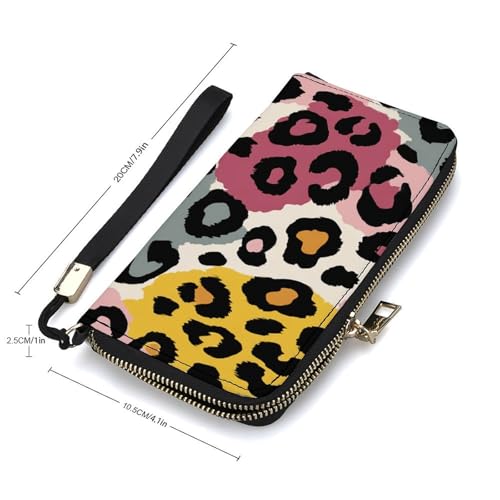 Red Brown Leopard Print Abstract PU Leather Clutch Long Bifold Wallet, Coin Purse Credit Pass Case, Durable Card-Holder Money Storage for Women Men2