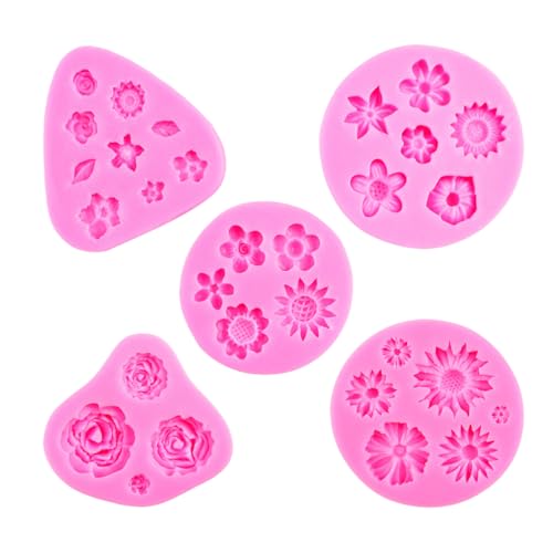 Moldes de silicona con forma de flor 3D, 5 Piezas, Molde para fondant de caramelos para decoración de pasteles de Sugarcraft, para Manualidades Porcelana Fria, Jabón, para Repostería y Manualidades