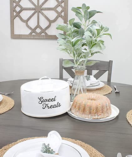 Auldhome Enamelware White Cake Cover; Rustic Decorative Cake Plate With Domed Lid #TOP3