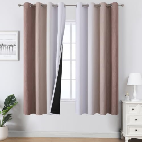 Taupe and Greyish White Ombre Blackout Curtains Living Room 63 Inches Long