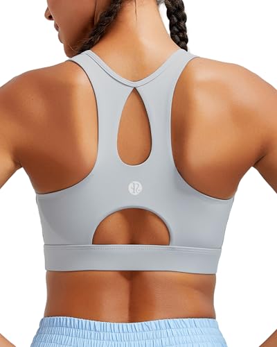 RUNNING GIRL Sports Bras for Women High Support,Racerback Molded Cup Sports Bra Racerback Yoga Workout Bra(WX3099_Grey_L)