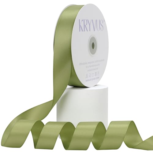 Kryvus Moss Green Satin Ribbon, Double Faced 1 Inch X 50 Yards Moss Green Ribbon, Premium Satin Ribbons for Gift Wrapping, Crafts, Hair Bow Making, Sewing, Flower Bouquet, Wedding Party Decor