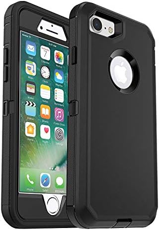 iPhone 7 Defender Case (Case Only) MAET Heavy Duty Case Built-in Screen Protector Rugged Rubber Case Compatible iPhone 7&iPhone 8 - Black - Bulk Packaging