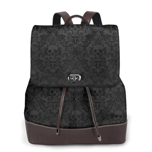 Sac à dos en cuir gothique pour femme avec motif crâne résistant et finitions haut de gamme