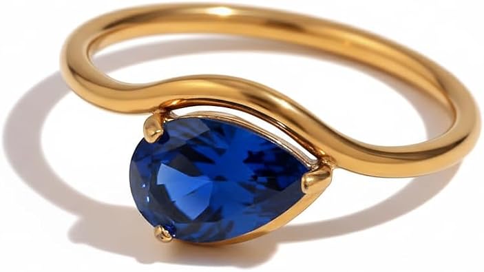 Birthstone Rings for Women Dainty 18K Gold Plated Irregular Water Droplets Gemstone Personalized Jewelry Gift for Birthday Women Men