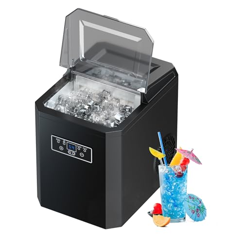 rosmena 44LBS Ice Cube Maker, Small Ice Maker, Counter Top Ice Maker with Transparent Lid Perfect for Home, Office, Kitchen, RV, Basement Bars