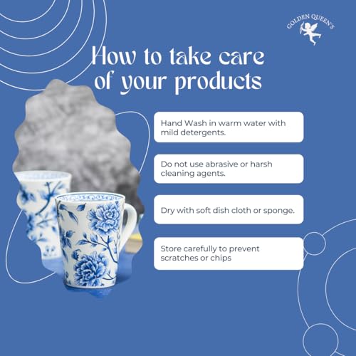 Image of GOLDEN QUEEN'S Mugs Set of 2 for Coffee, Tea, Milk - Ideal for Your Daily Beverage Ritual, Hosting & Casual Gatherings - Sapphire Bloom