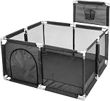 ARATERVIO Laufgitter Baby Krabbelgitter Spiellaufstall Spielgitter Baby Laufstall mit Netzgewebe tragbar stabil für Indoor Outdoor Garten Park sichere Spielecke für Babys (Schwarz)